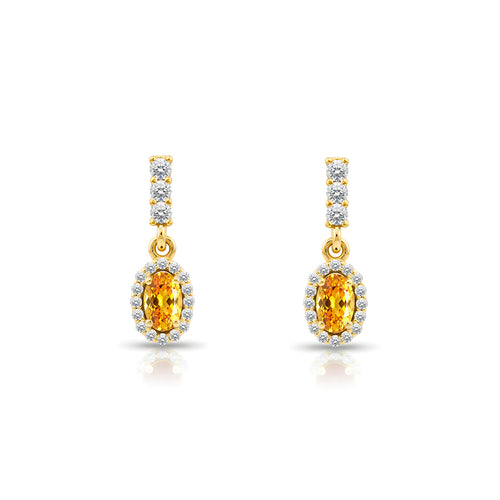 14K Gold Citrine Oval Earrings