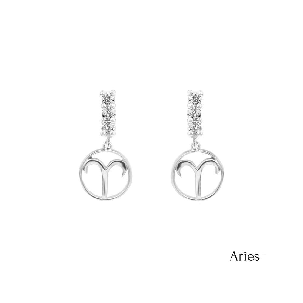 14K Gold Diamond Aries Earrings, Birthday Gift