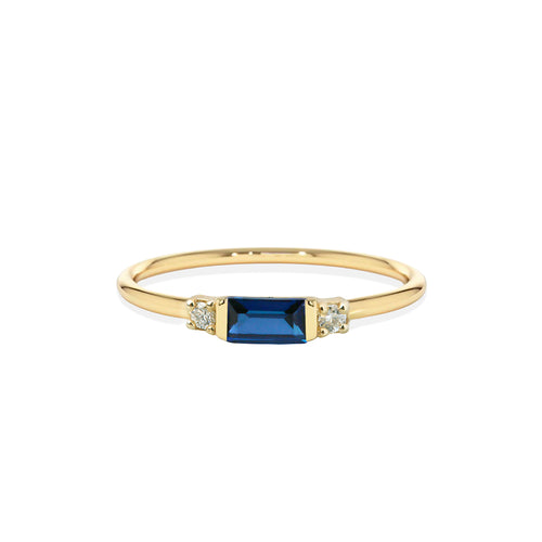 Baguette Sapphire Ring with Diamond Side Stones