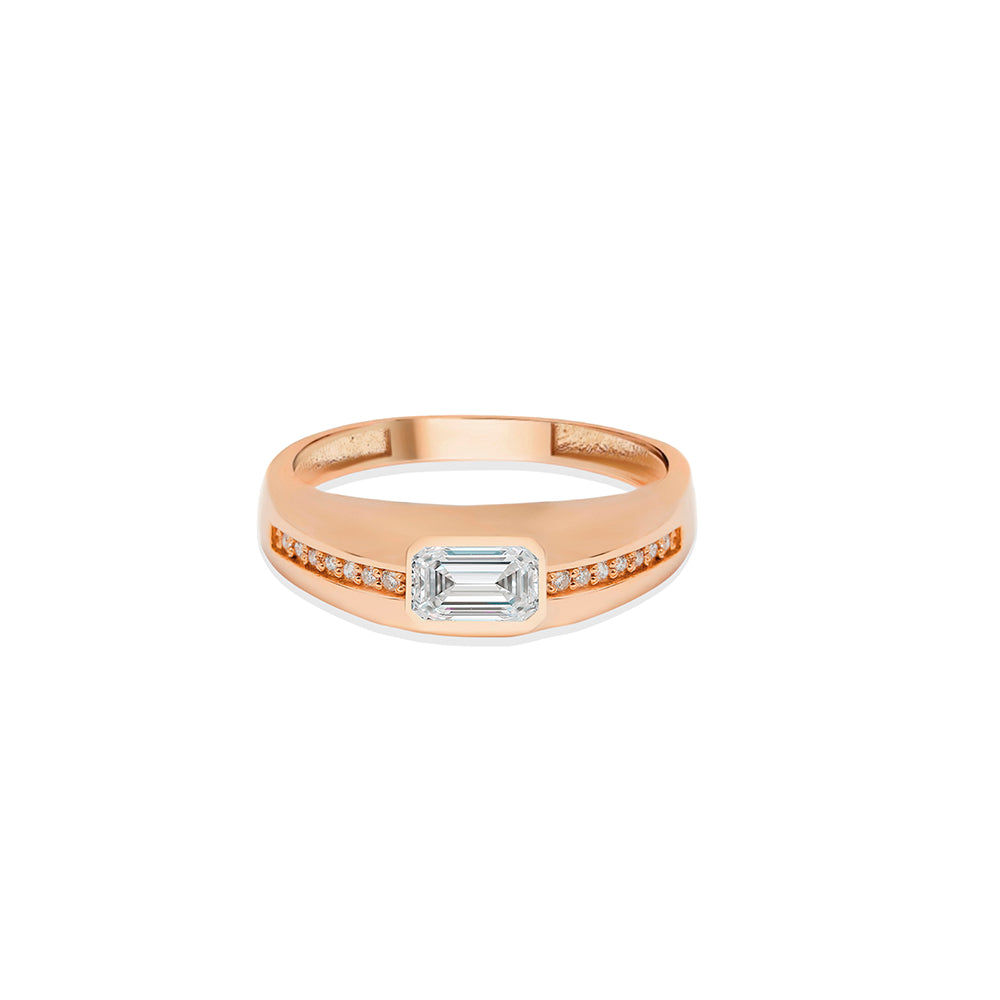 14K Gold White Sapphire Signet Ring