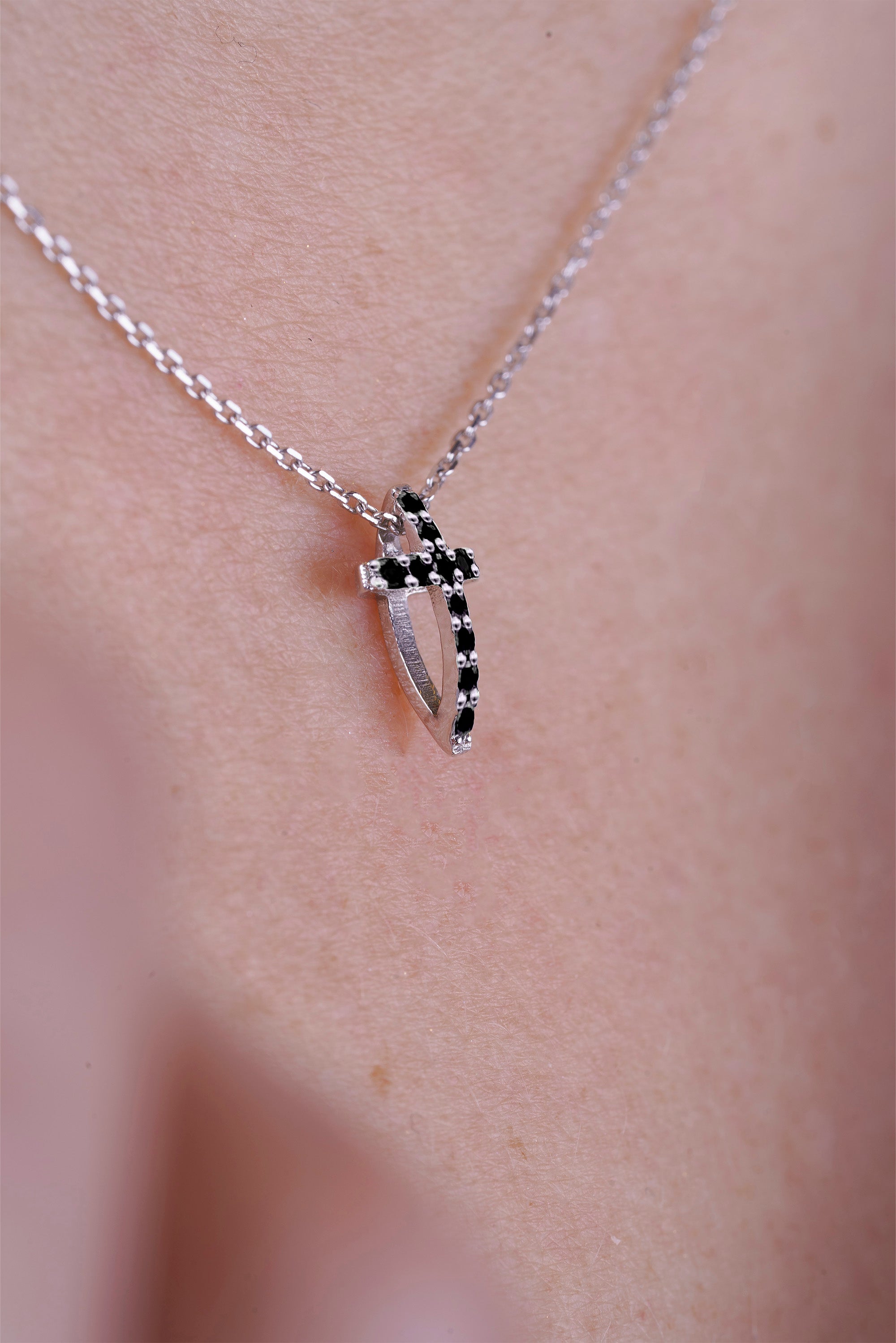 Black Diamond Cross Pendant Necklace / Handmade Religious Jewelry