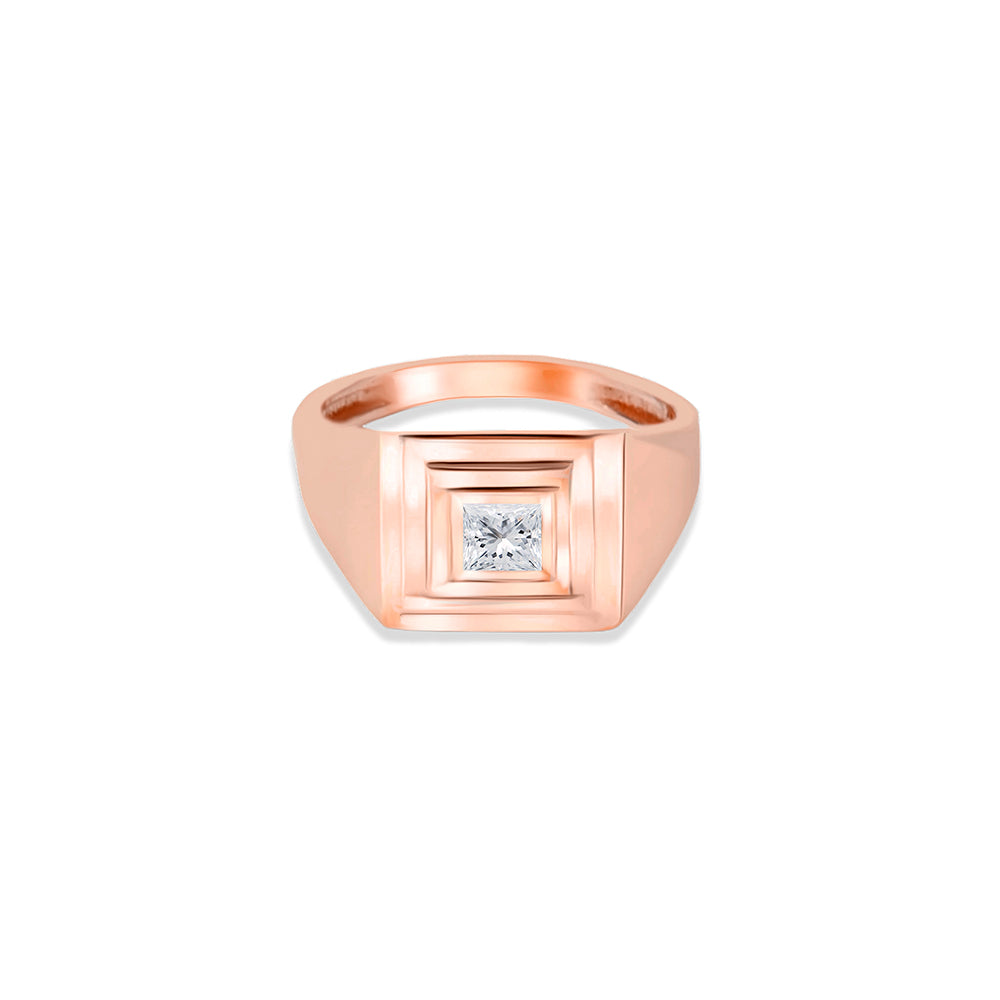 White Sapphire Signet Ring / Geometric Signet Ring