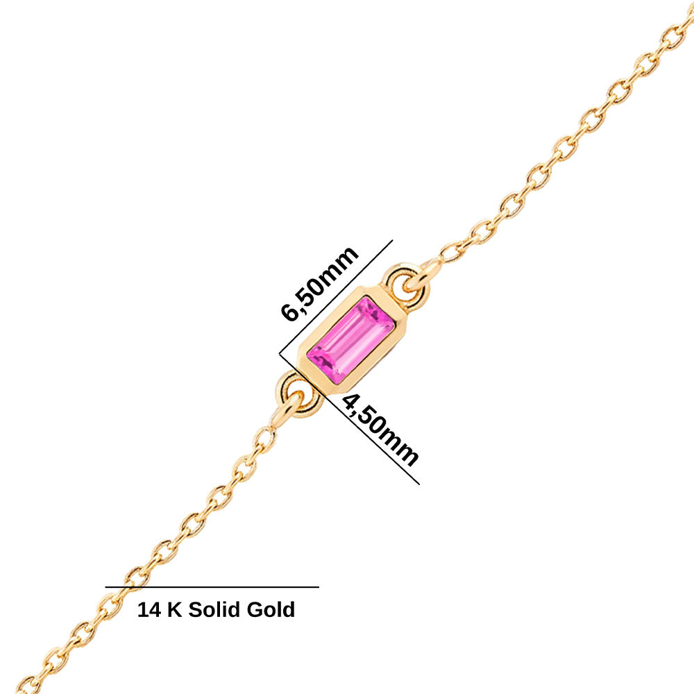 Baguette Pink Sapphire Bracelet, Minimalist Feminine Bracelet
