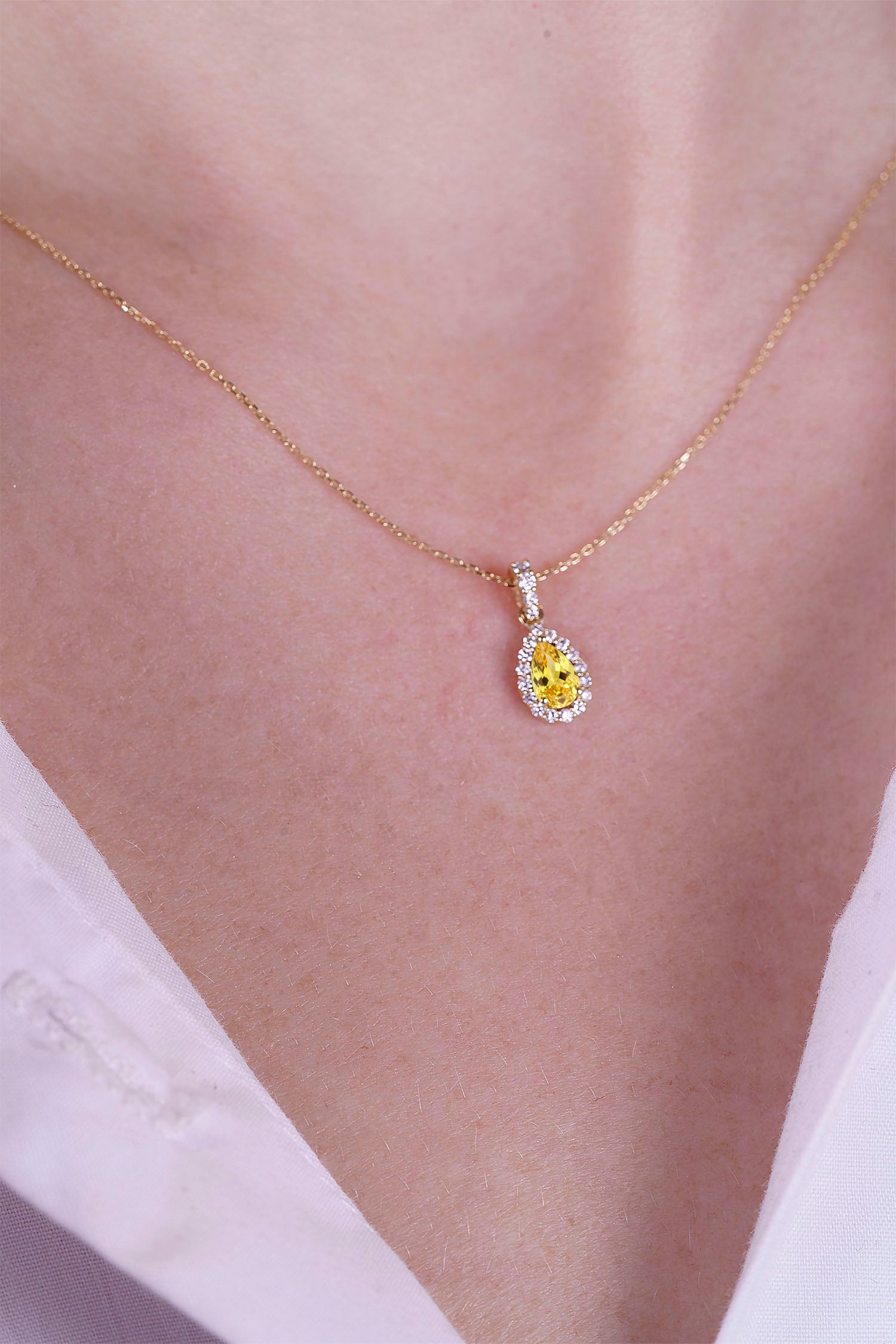 14K Gold Citrine Diamond Necklace