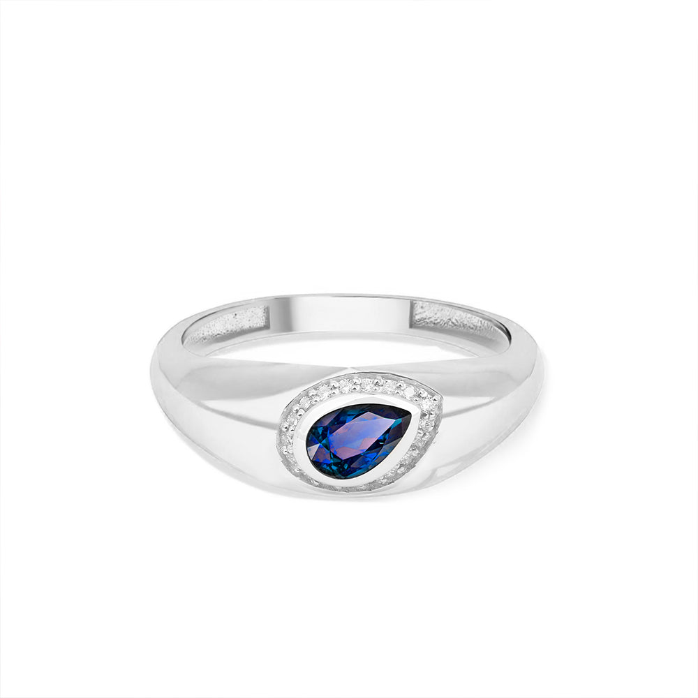 14K Gold Blue Sapphire & Diamond Pear-Shaped Signet Ring