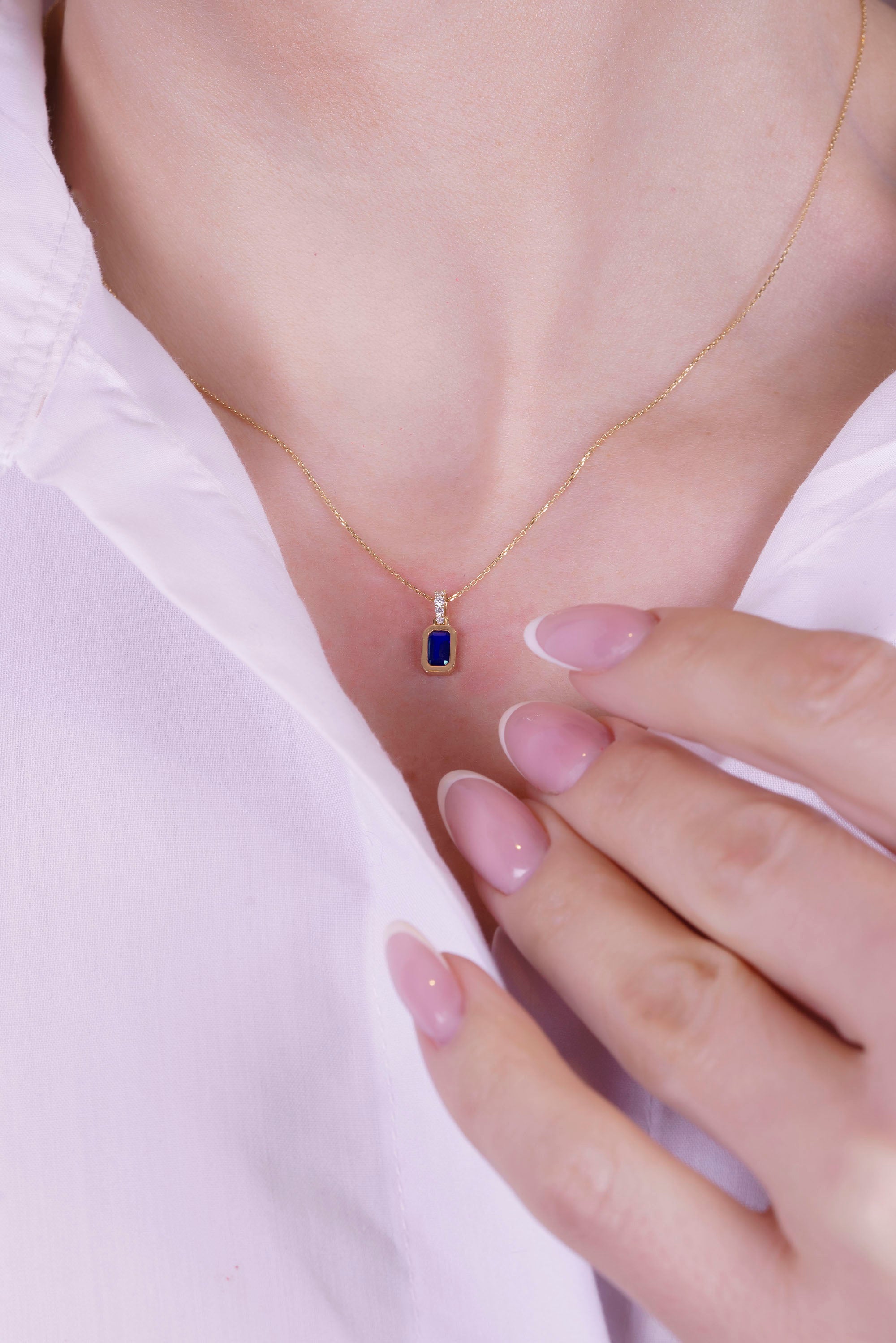14K Gold Natural Sapphire Necklace for Women