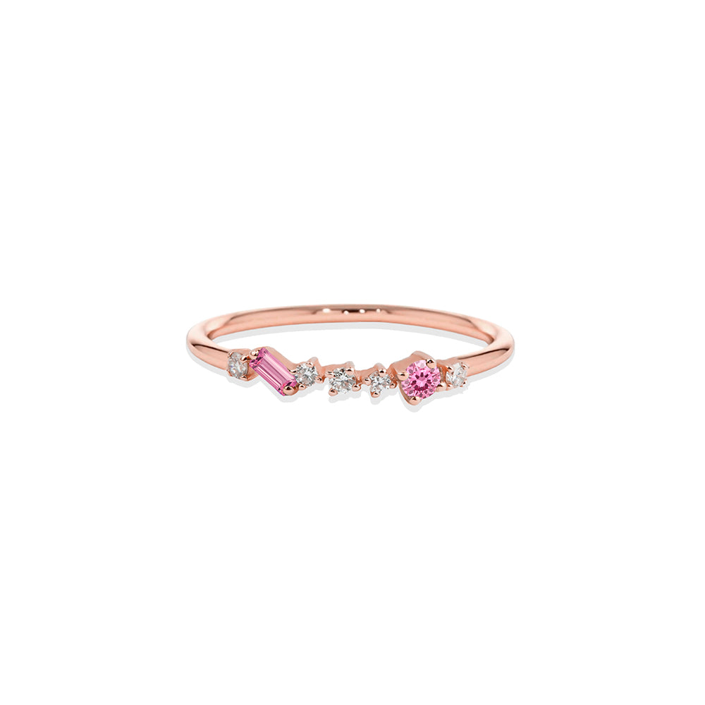 14K Gold Pink Sapphire Ring / Scattered Gemstone Ring