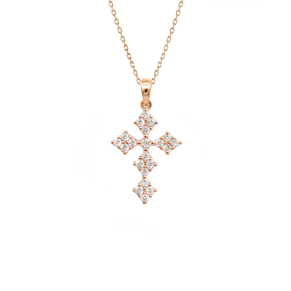 14K Gold Diamond Cross Necklace / Dainty Christian Cross Pendant