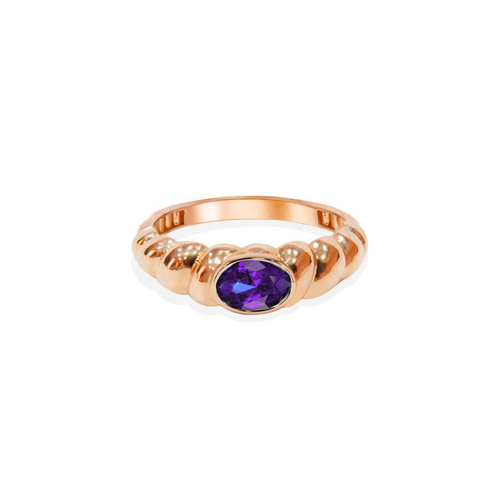 14K Gold Natural Amethyst Bubble Ring