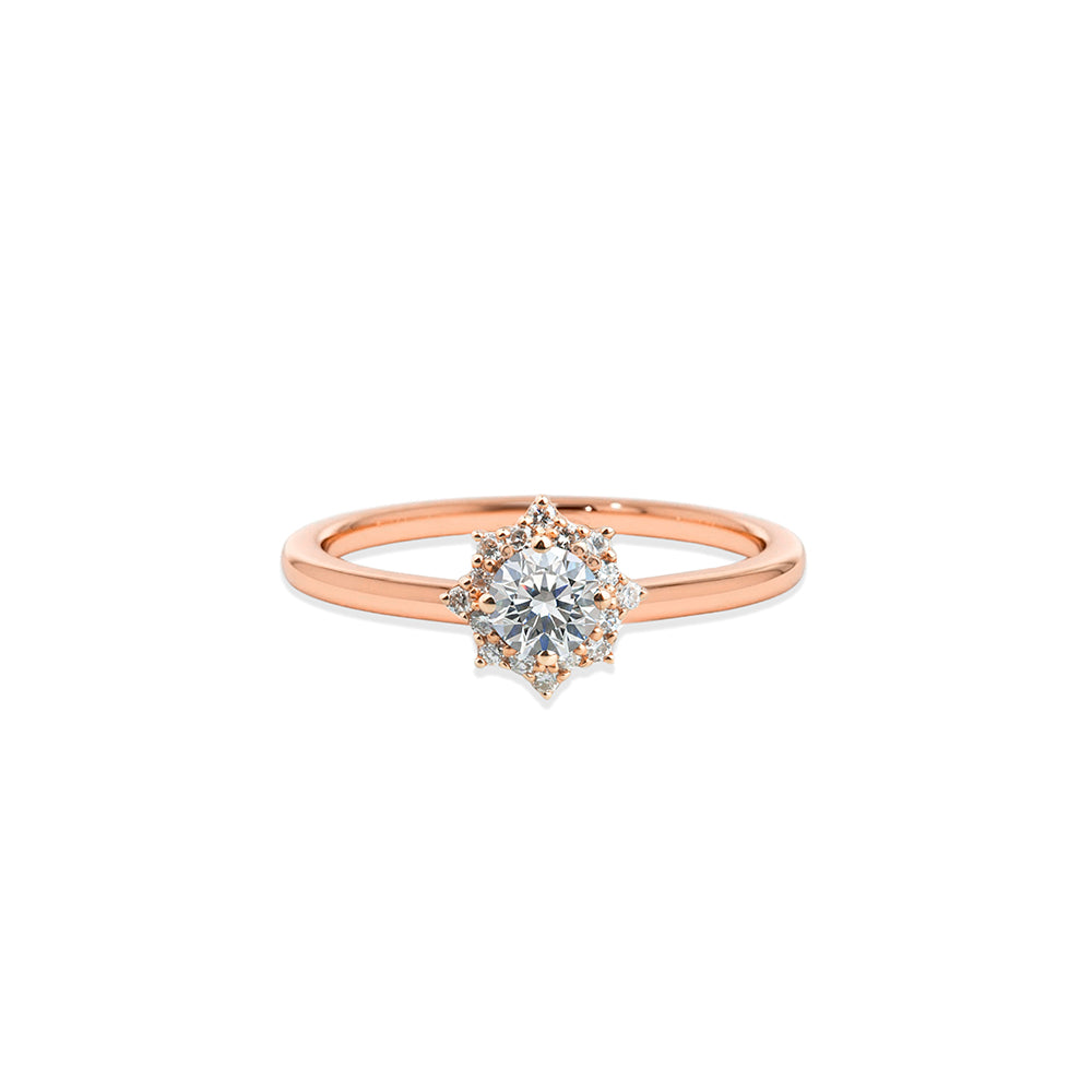 14K Gold White Sapphire Ring / Floral Diamond Halo Ring