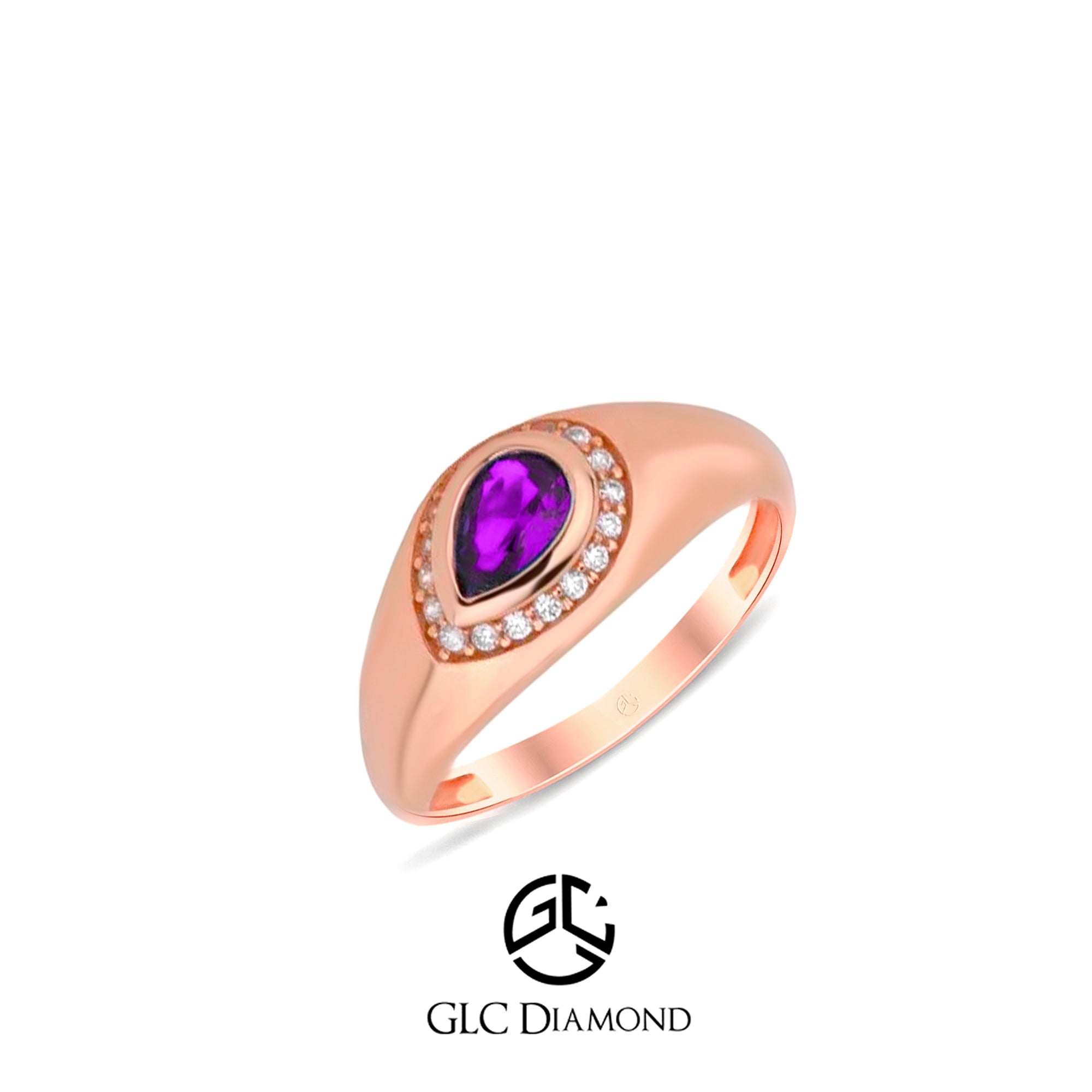14K Gold Amethyst Wedding Ring, Anniversary Gift