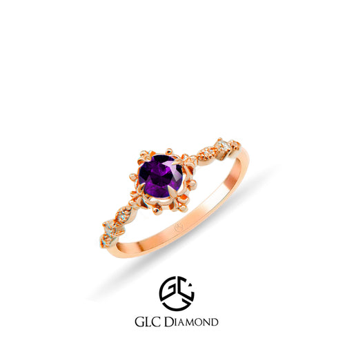 Exquisite Gold Ring with Round Blue Amethyst and Elegant Floral Design