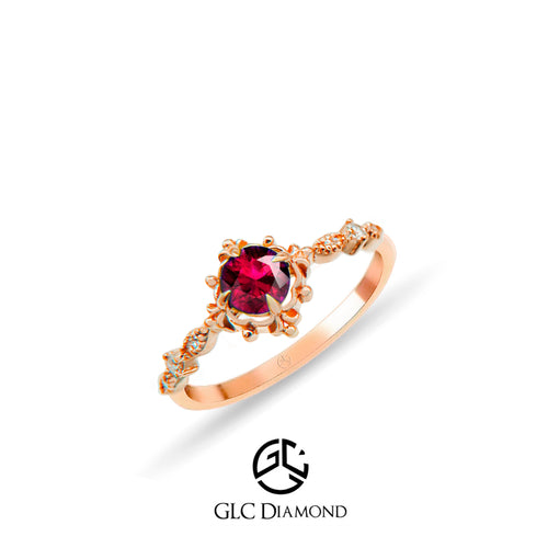 14K Gold Ruby Flower Ring with Intricate Band