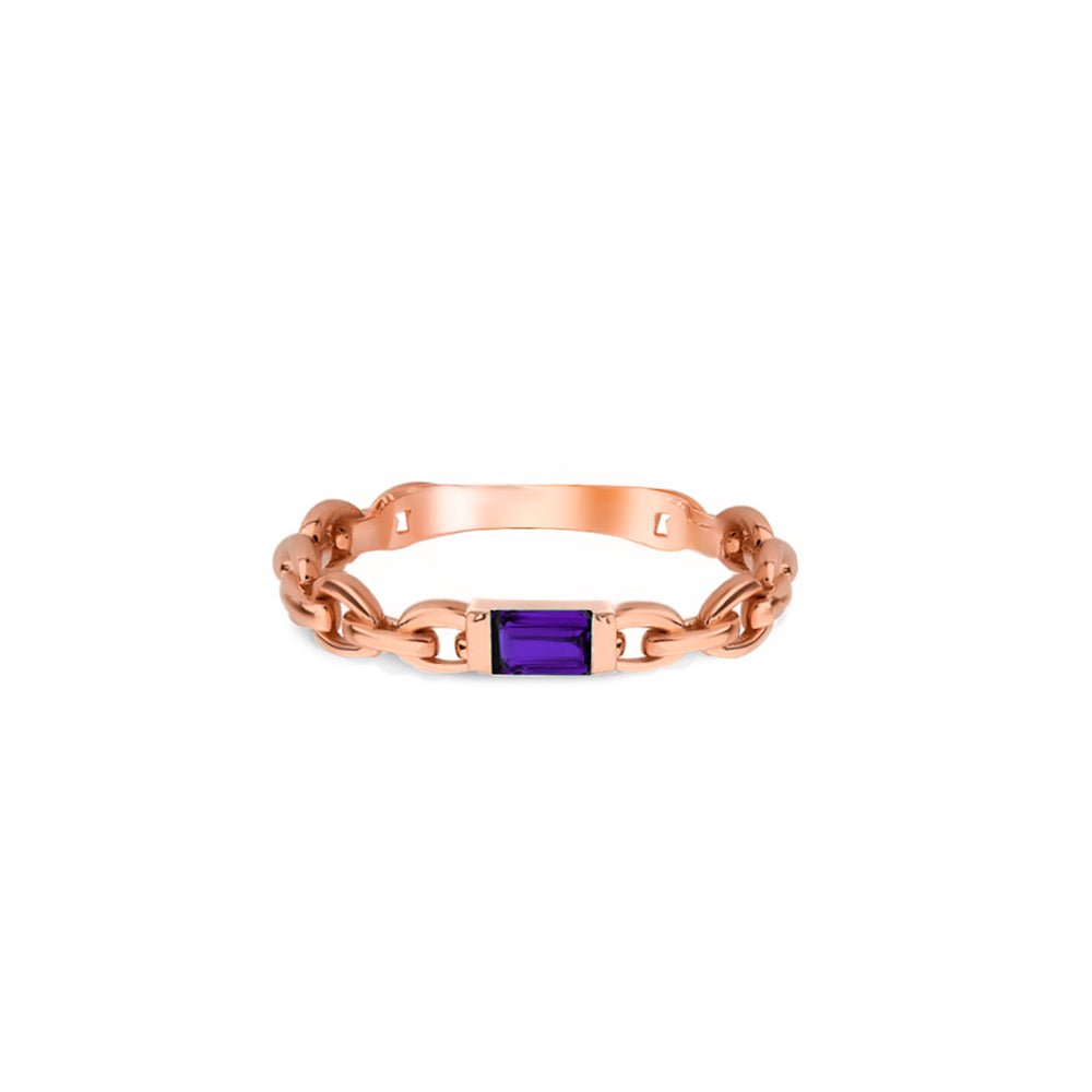 14K Gold Amethyst Chain Ring