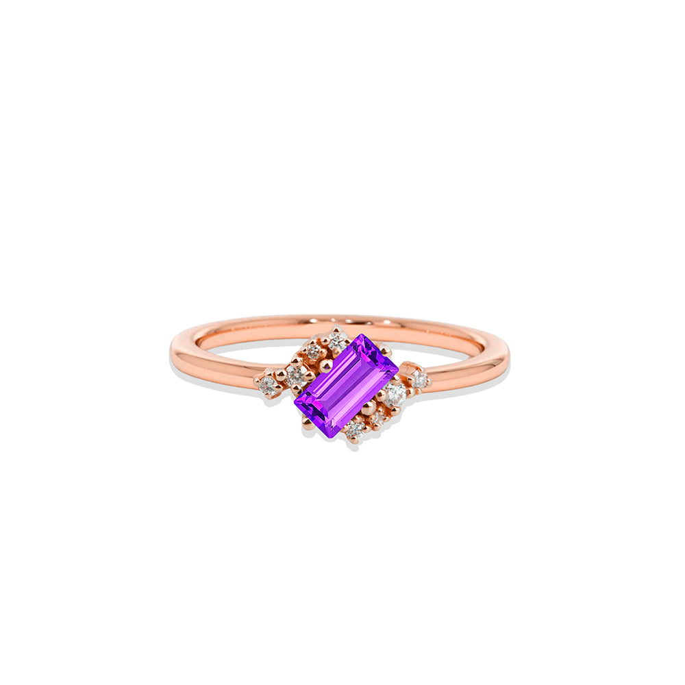 14K Gold Amethyst Diamond Ring / Birthday Gift
