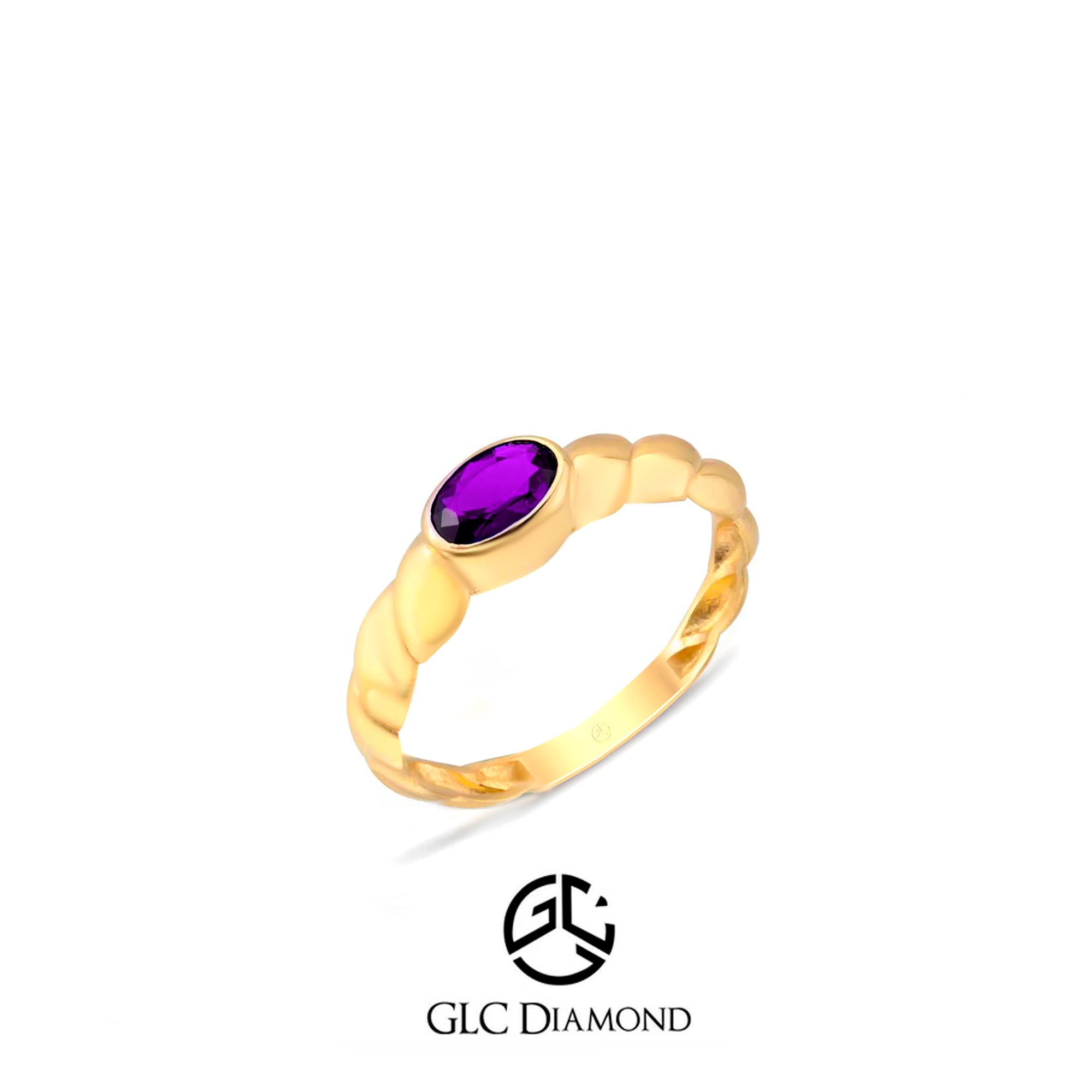 14K Gold Amethyst Ring, Beaded Amethyst Ring