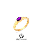 14K Solid Gold Ring, Purple Amethyst Stone