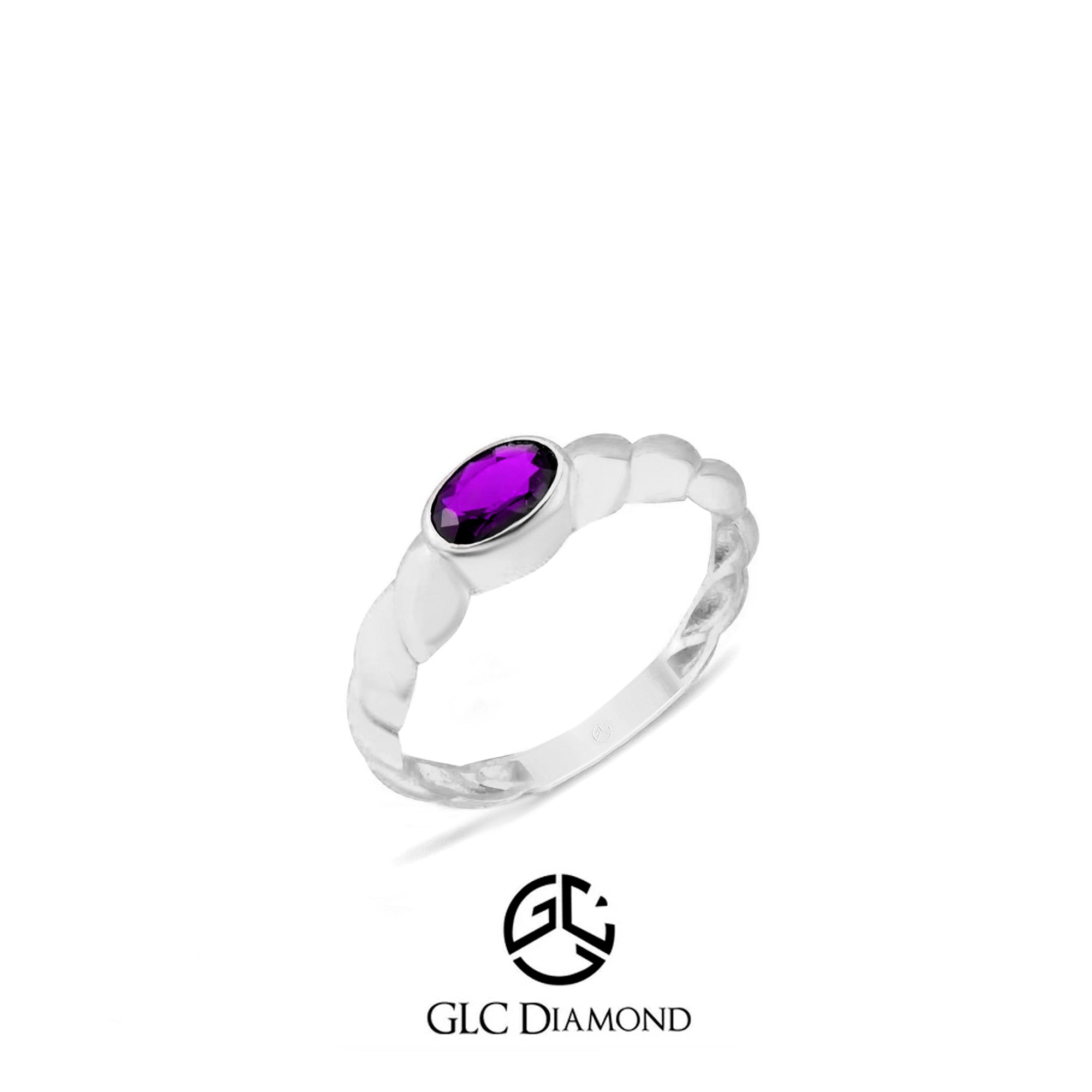 14K Gold Amethyst Ring, Beaded Amethyst Ring