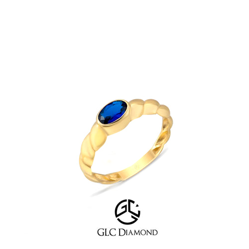 14K Solid Gold Ring with Blue Sapphire Stone