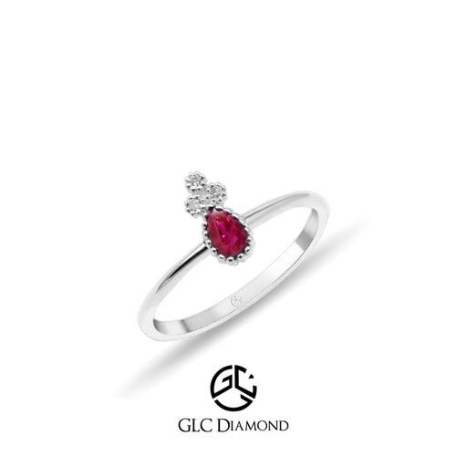 14K Gold Pear-Shaped Ruby Ring with Diamond Cluster Accent