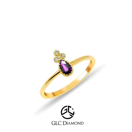 Elegant 14K Gold Ring with Amethyst Teardrop & Diamond Cluster