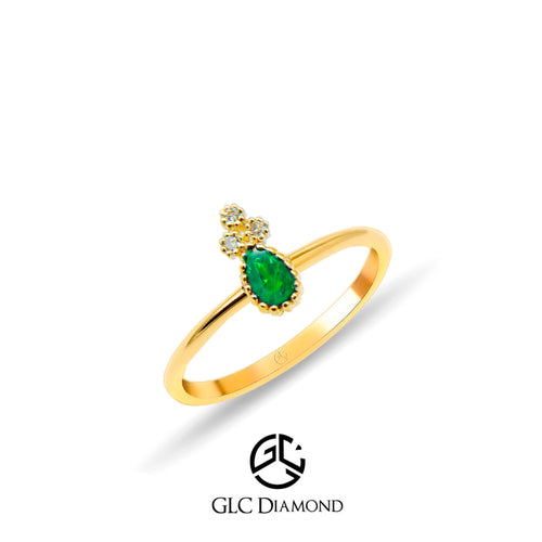 14K Gold Teardrop Emerald Ring with Diamond Trio Accent