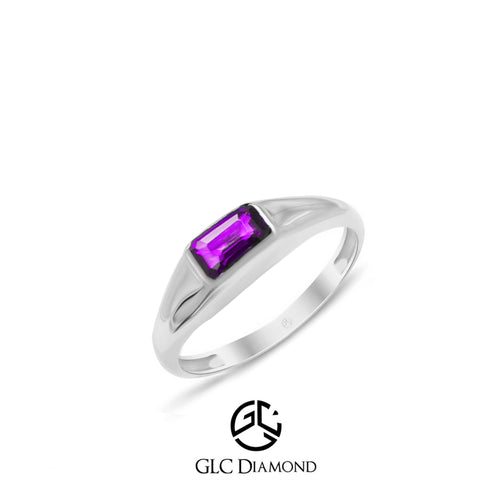 Amethyst 14K Gold Amethyst Ring Rectangular Purple Gemstone