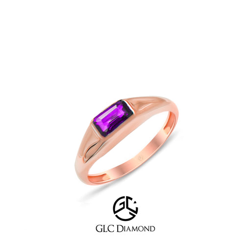 Amethyst 14K Gold Amethyst Ring Rectangular Purple Gemstone