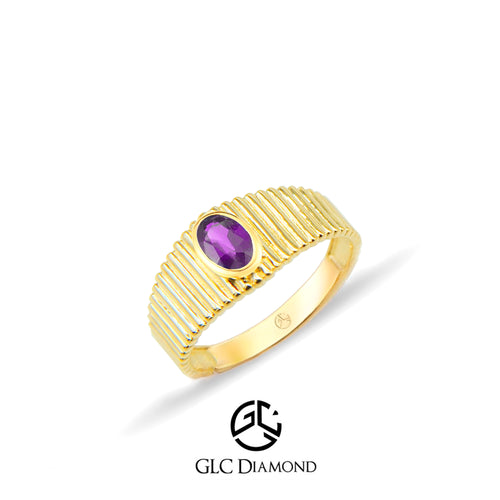 14K Solid Gold Ring with Oval Cut Purple Amethyst