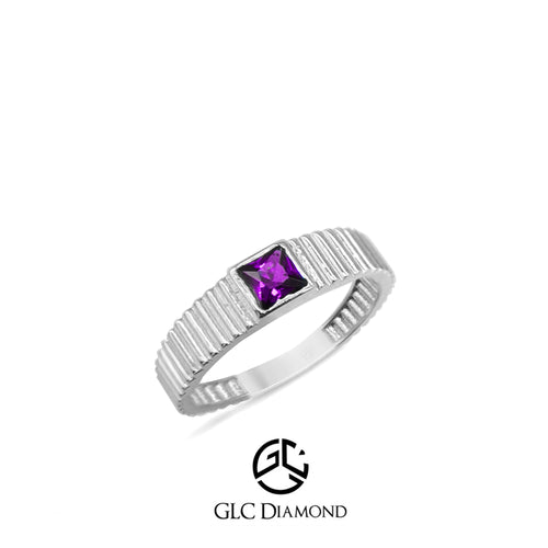 Amethyst Gold Ring with Princess Cut Purple Amethyst