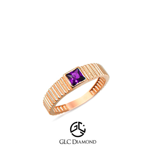 Amethyst Gold Ring with Princess Cut Purple Amethyst