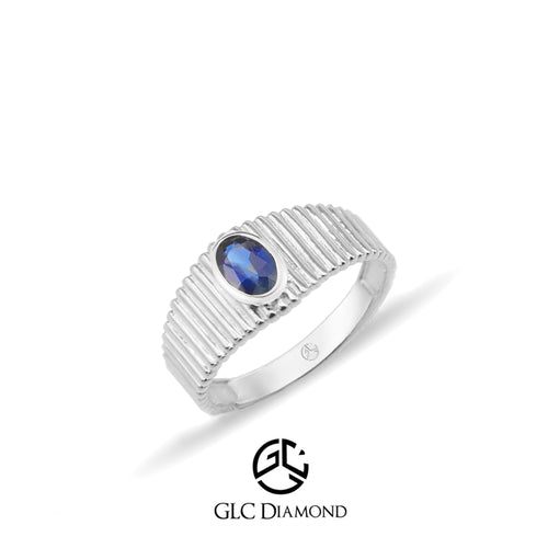 14K Solid Gold Ring with Oval Cut Blue Sapphire