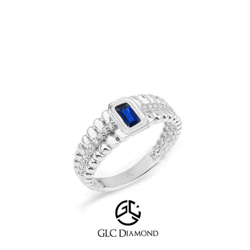 Textured 14K Gold Ring with Sapphire & Diamond Accents