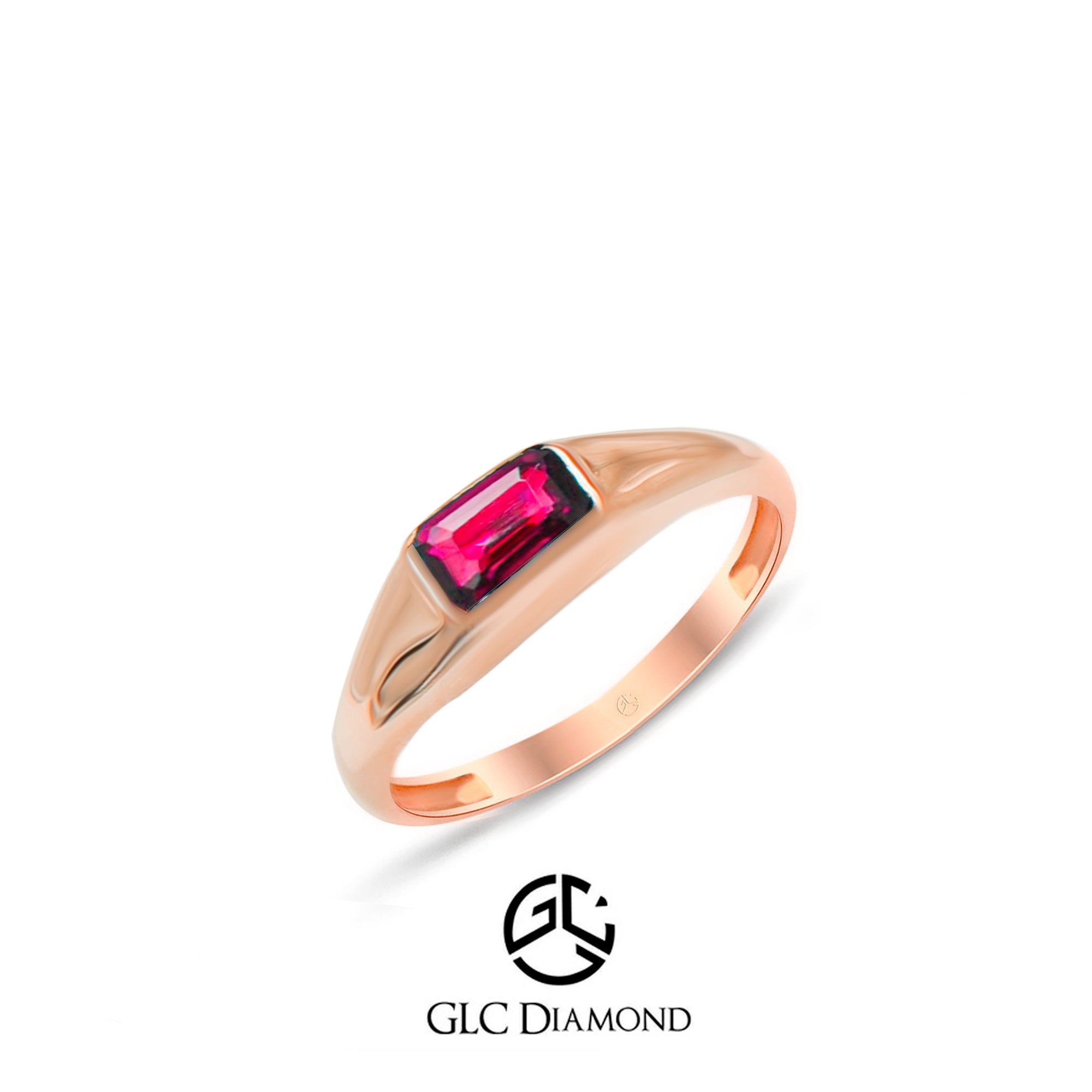 Elegant 14K Gold Ruby Ring, Rectangular Red Gemstone Ring