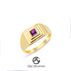 Geometric 14K Gold Amethyst Ring Square Purple Gemstone