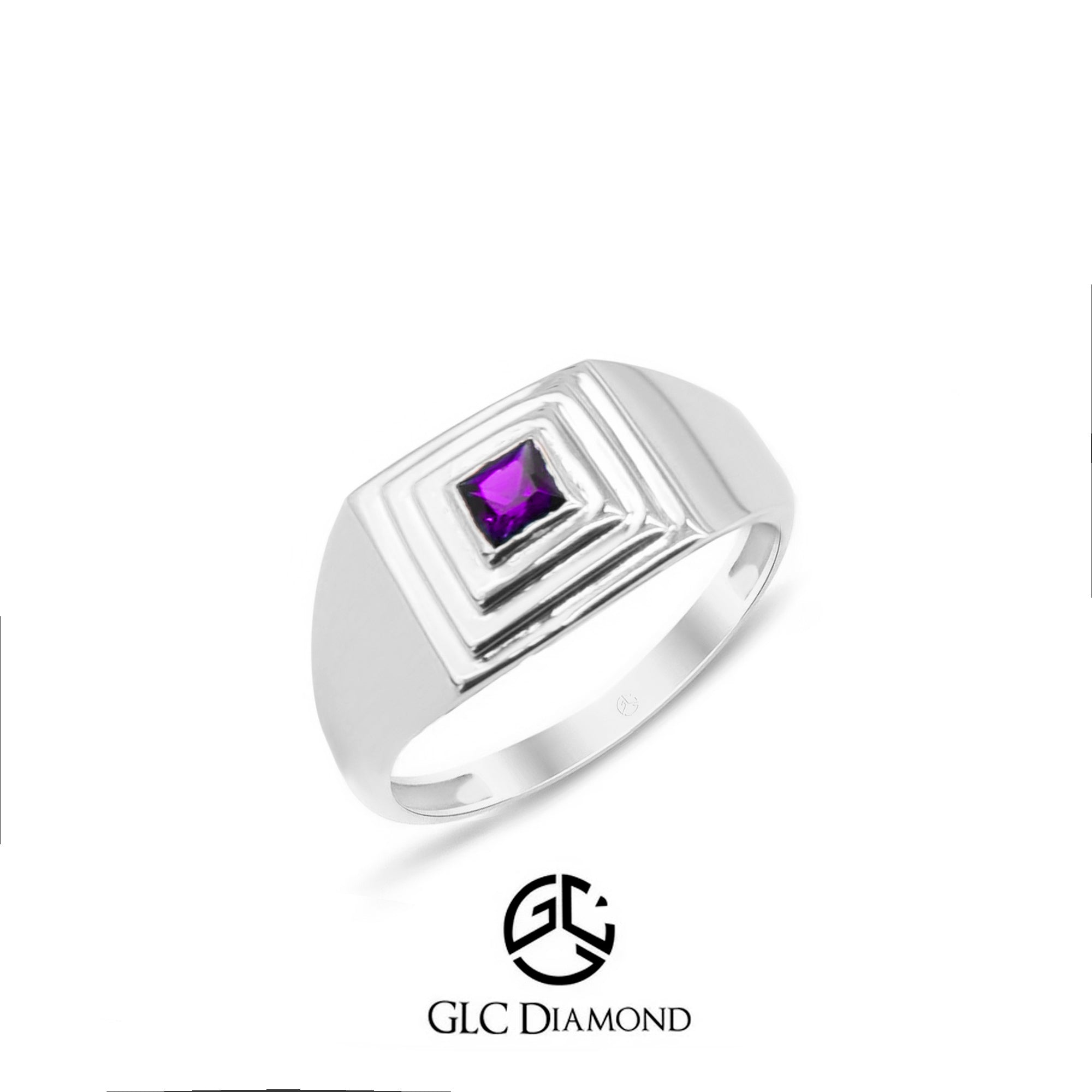 Geometric 14K Gold Amethyst Ring, Square Purple Gemstone