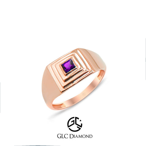 Geometric 14K Gold Amethyst Ring Square Purple Gemstone