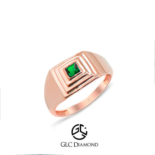 14K Gold Geometric Emerald Ring with Square Green Gemstone