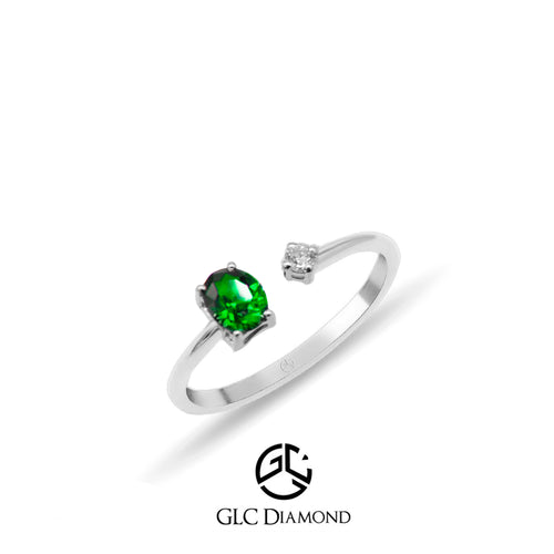 14K Gold Emerald and Diamond Open Ring