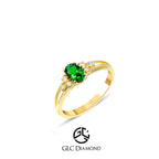 14K Gold Oval Emerald Ring with Diamond