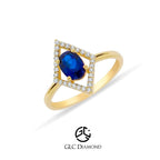 14K Gold Diamond Oval Sapphire Solitaire Ring