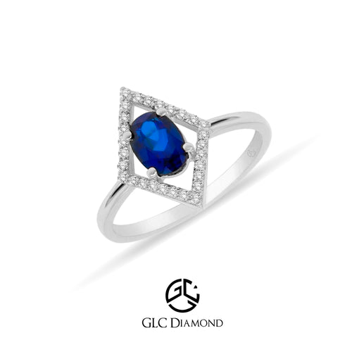 14K Gold Diamond Oval Sapphire Solitaire Ring