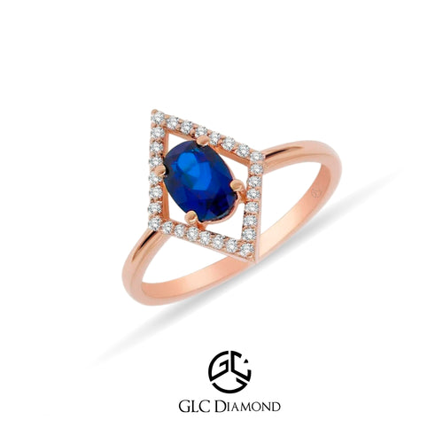 14K Gold Diamond Oval Sapphire Solitaire Ring