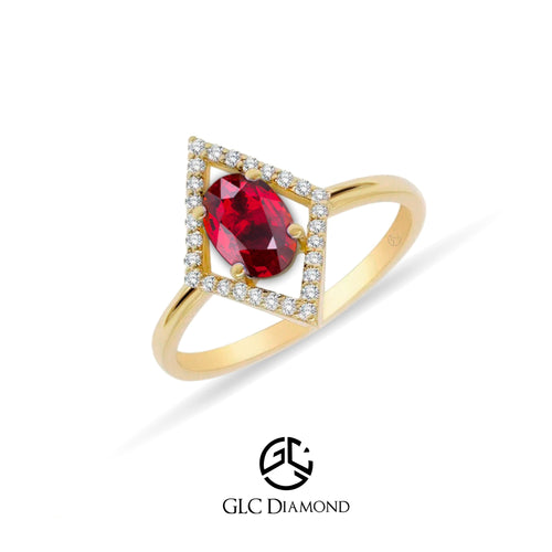 14K Gold Diamond Oval Ruby Solitaire Ring