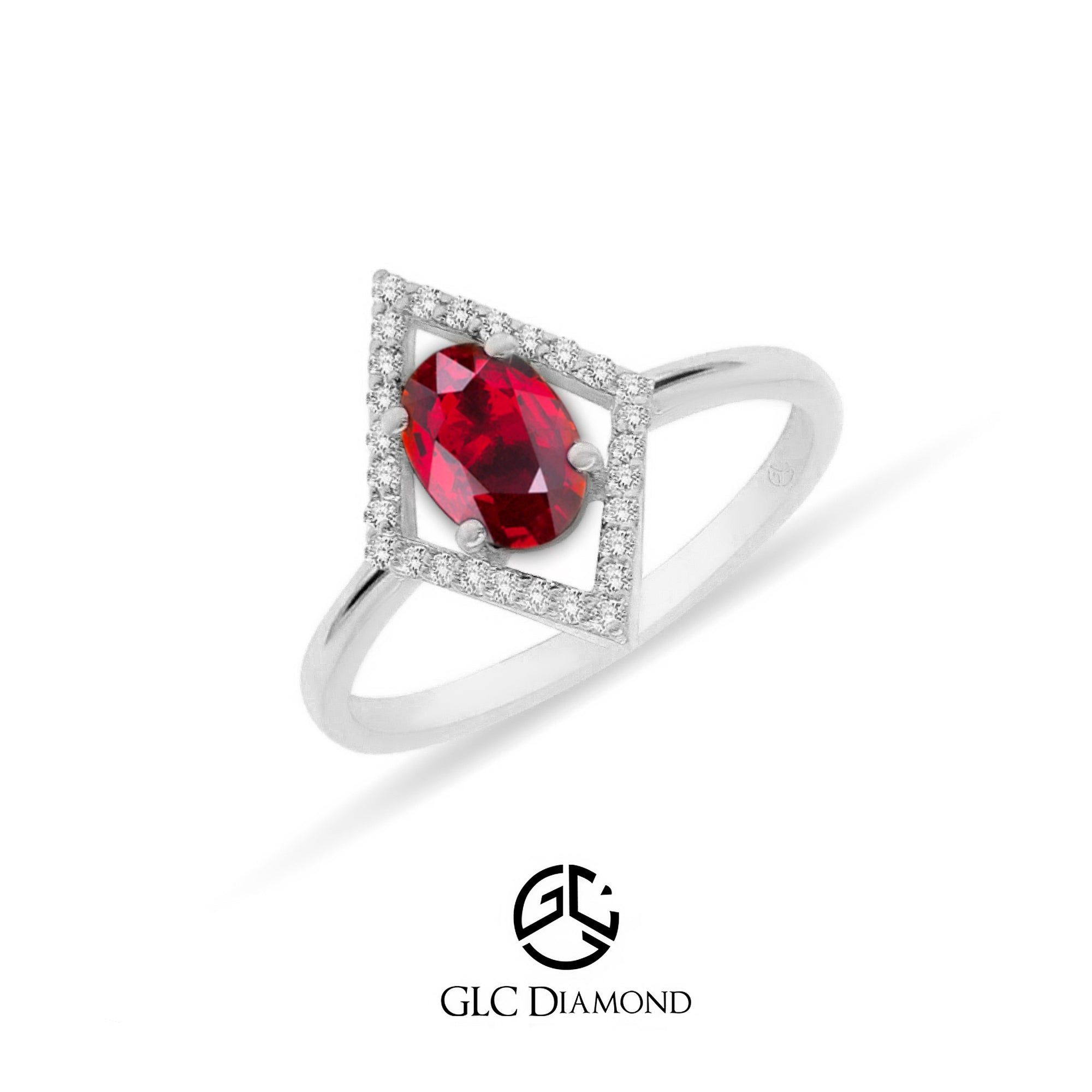 14K Gold Diamond Oval Ruby Solitaire Ring