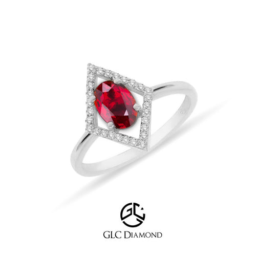 14K Gold Diamond Oval Ruby Solitaire Ring