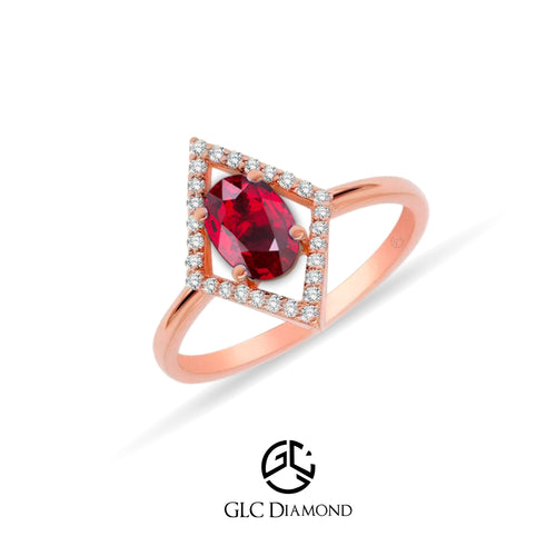 14K Gold Diamond Oval Ruby Solitaire Ring