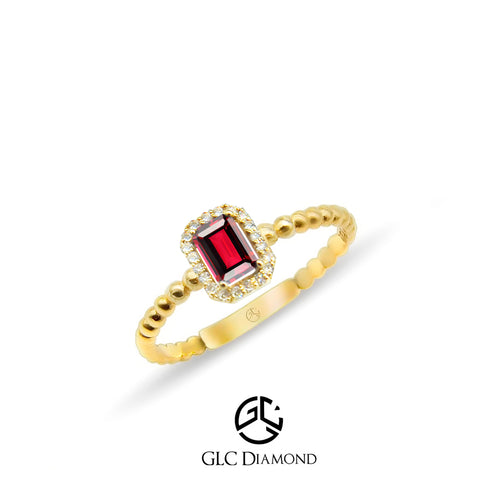 14K Gold Emerald Cut Diamond Ruby Ring