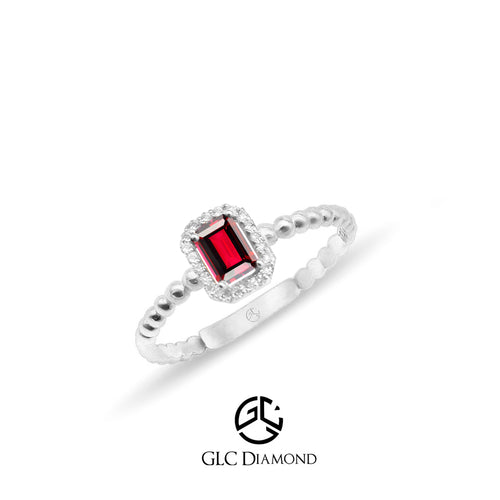 14K Gold Emerald Cut Diamond Ruby Ring