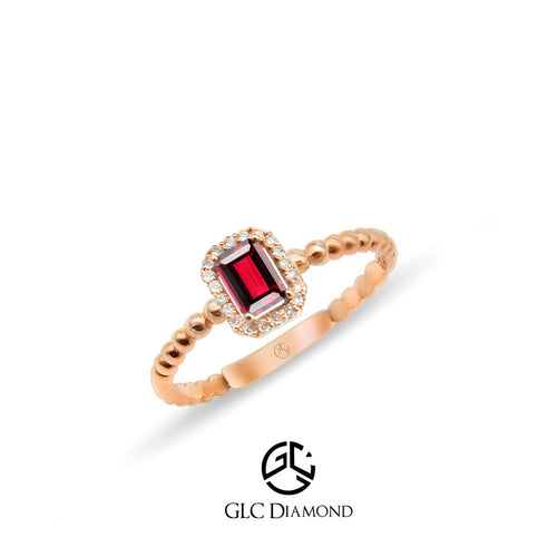 14K Gold Emerald Cut Diamond Ruby Ring